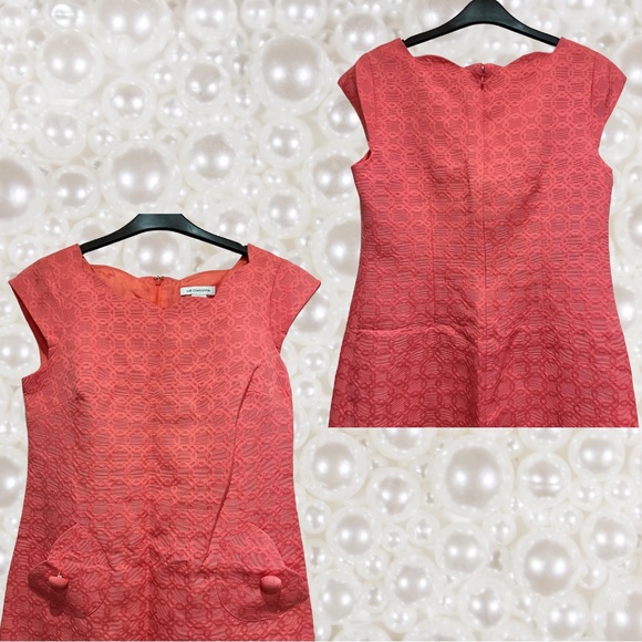 Liz Claiborne Dress 6 Coral Geo Tunic Scoop Neck Cap Sleeve w/ Pockets - Picture 3 of 5